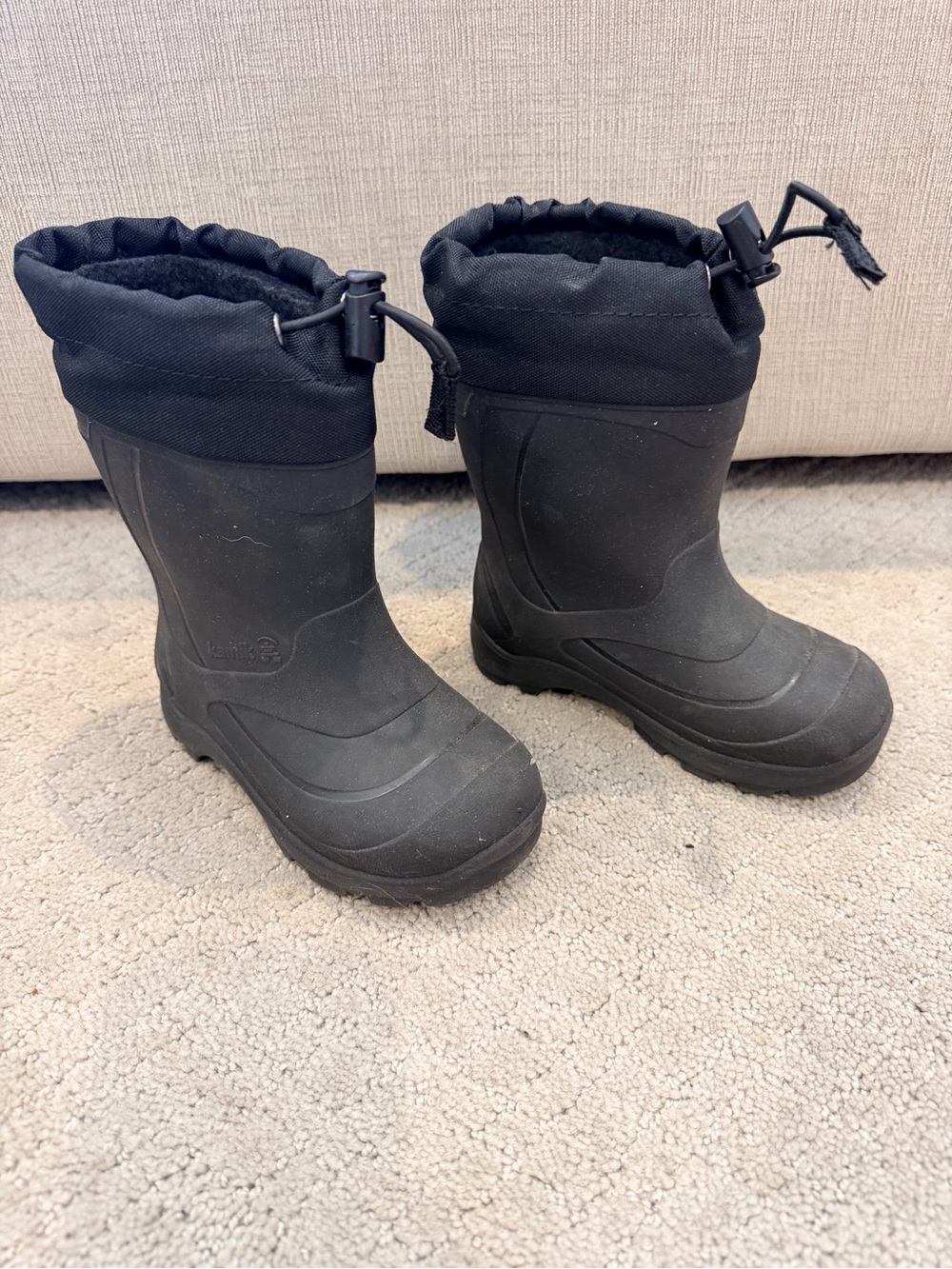 Kamik Black Kids Waterproof Snow Boots with Drawstring Cuff
